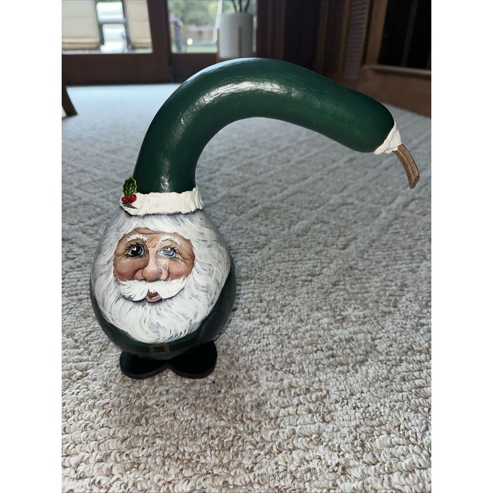 Vintage Hand Painted Santa Claus  Gourd Folk‎ Art Christmas